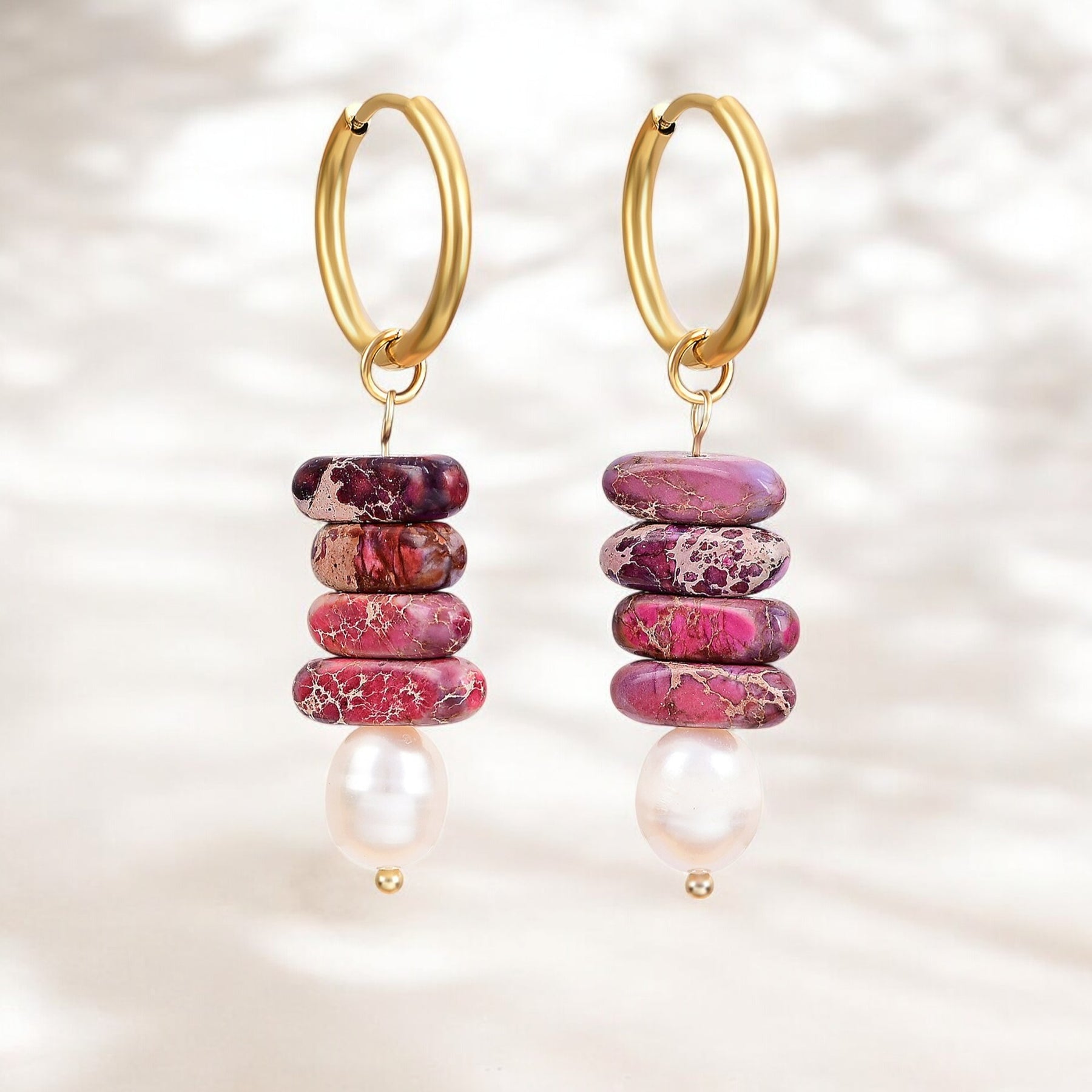 Ozean Glück Perle & Magenta Jaspis Hoop Tropfen
