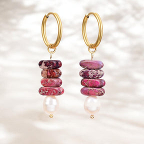 Ozean Glück Perle & Magenta Jaspis Hoop Tropfen