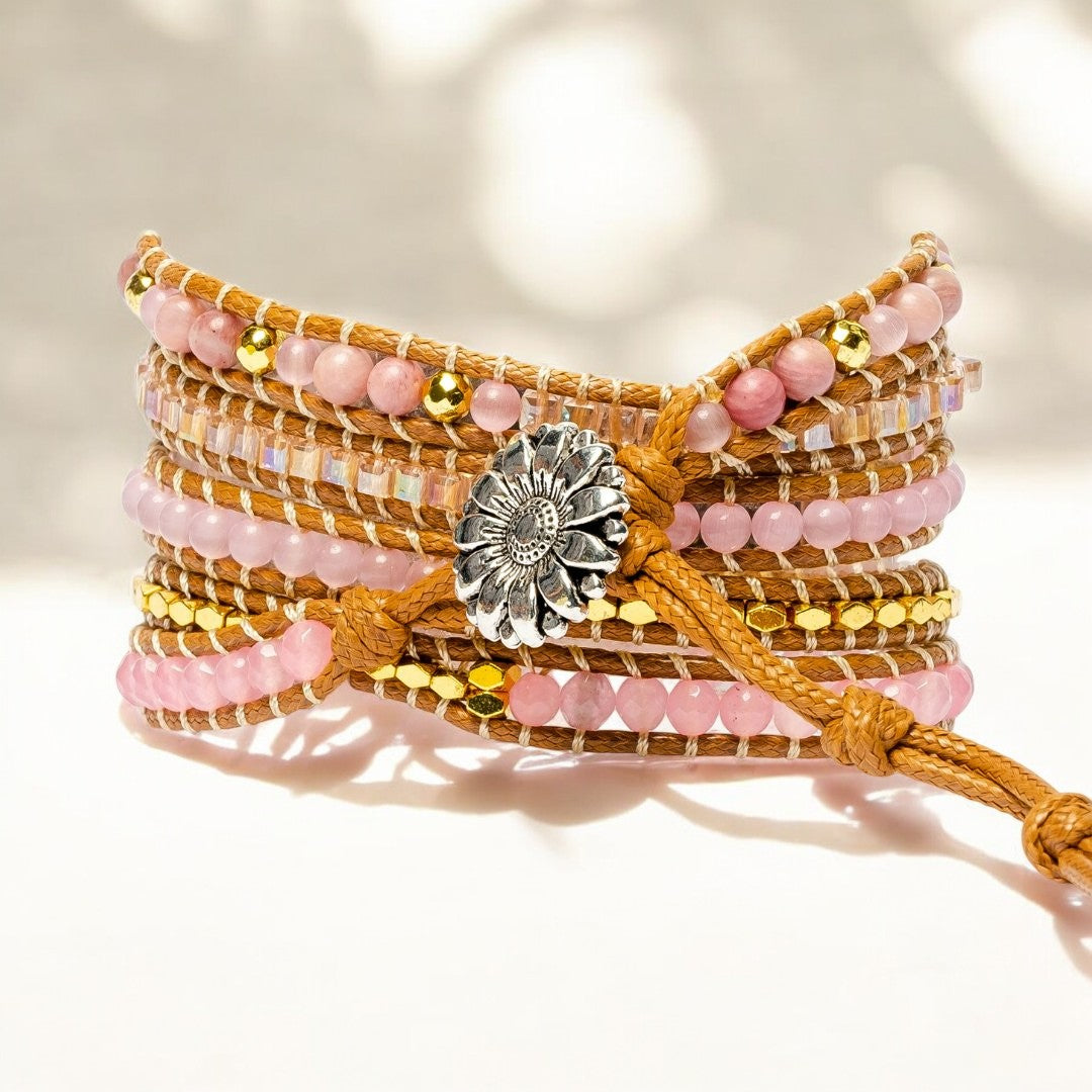 Goldenes Rosenquarz-Armband