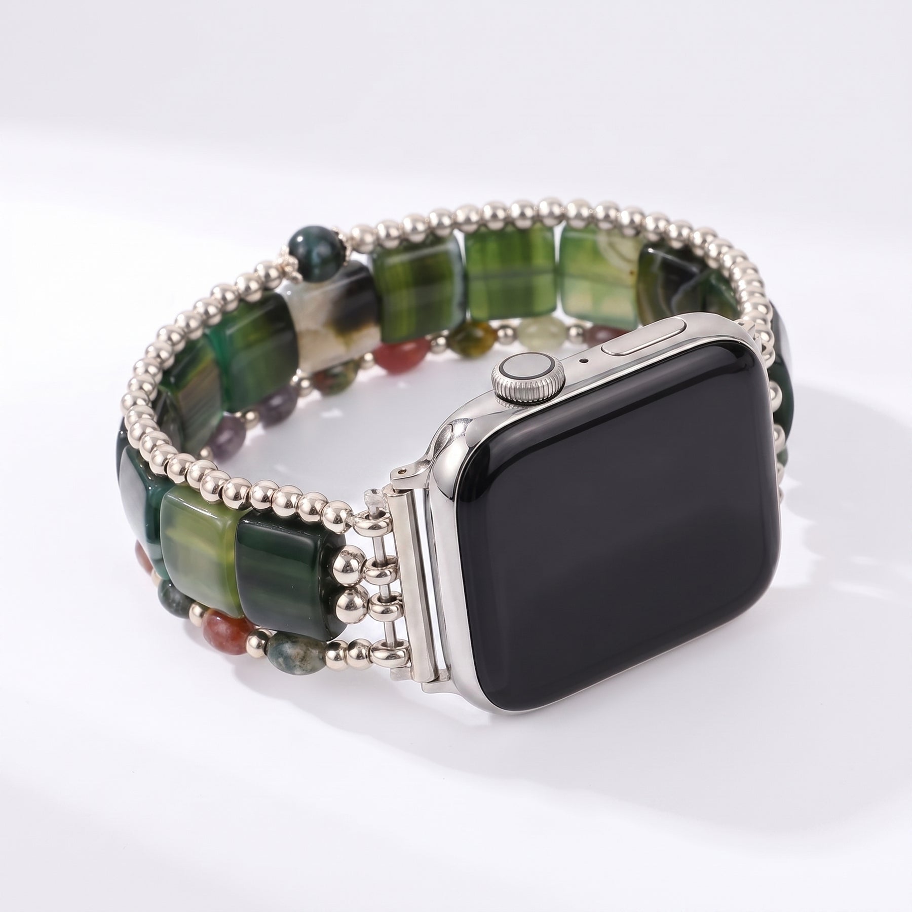 Desert Flame Karneol-Armband für Apple Watch, elastisch, Silber