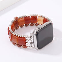 Desert Flame Karneol-Armband für Apple Watch, elastisch, Silber