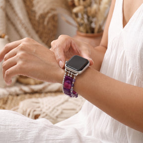 Desert Flame Karneol-Armband für Apple Watch, elastisch, Silber