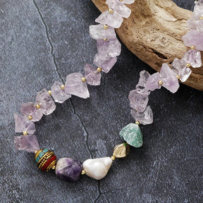 Perlen-Amethyst-Boho-Halskette