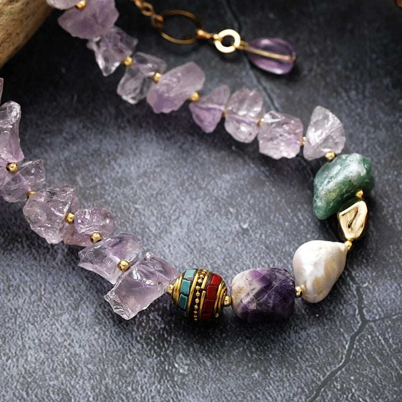 Perlen-Amethyst-Boho-Halskette